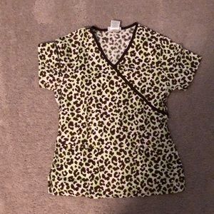 XS Green & brown animal print scrub top